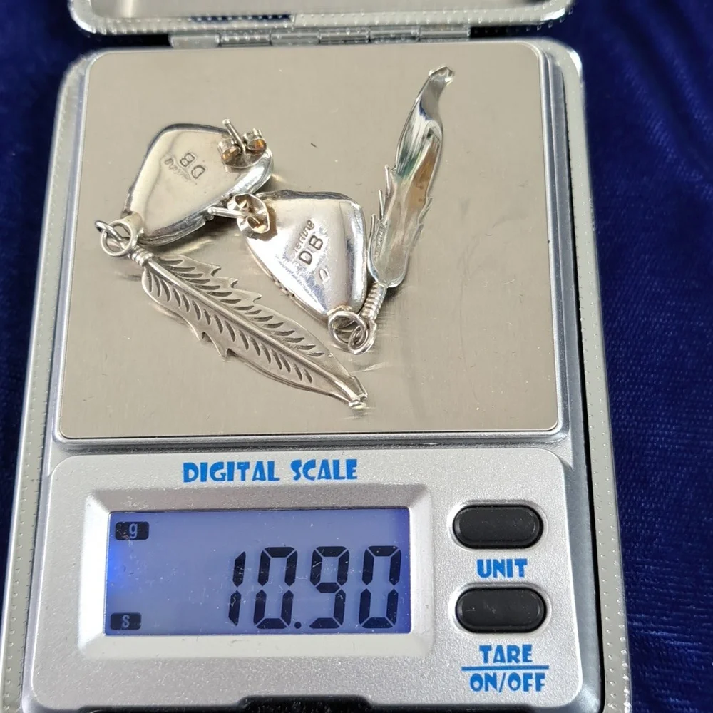 Vintage Native American Mother of Pearl Sterling Silver Feather Earrings - Picture 13 of 13